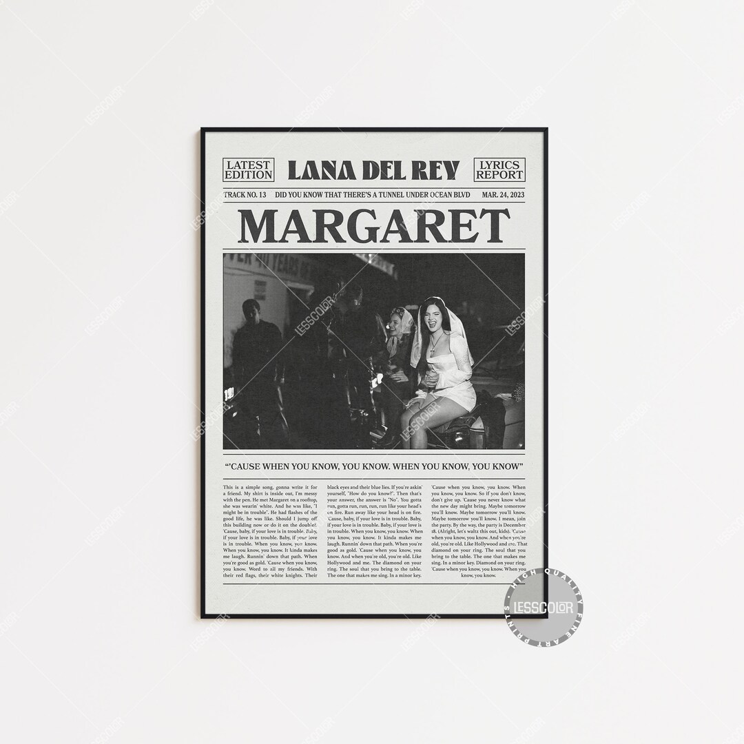 Lana Del Rey Retro Newspaper Print, Margaret Poster, Margaret Lyrics Print, Ocean Blvd Poster