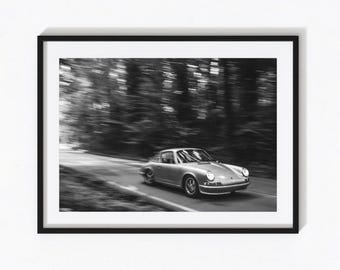 Vintage Porsche 911 Poster - Retro Auto in schwarz weißer Wandkunst - Auto Geschenk