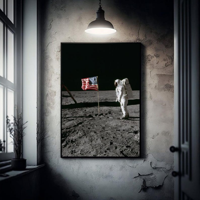 Apollo 11 Moon Landing Poster – Buzz Aldrin, American Flag NASA Print ...