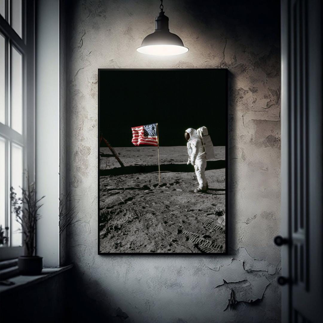 Apollo 11 Moon Landing Poster – Buzz Aldrin, American Flag NASA Print ...
