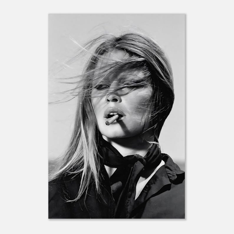 Brigitte Bardot Poster Vintage French Actress Cigarette Black White Wall Art 60x90 cm / 24x36″
