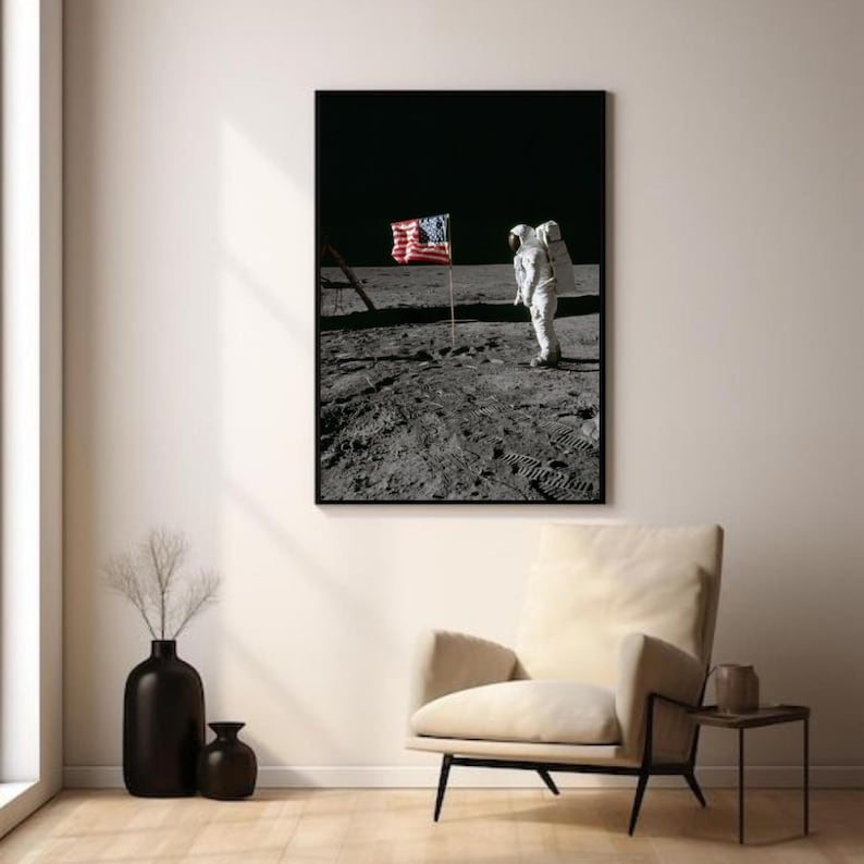Apollo 11 Moon Landing Poster – Buzz Aldrin, American Flag NASA Print ...