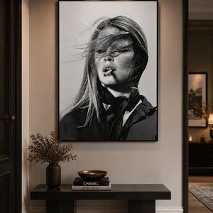 Brigitte Bardot Poster Vintage French Actress Cigarette Black White Wall Art image 5