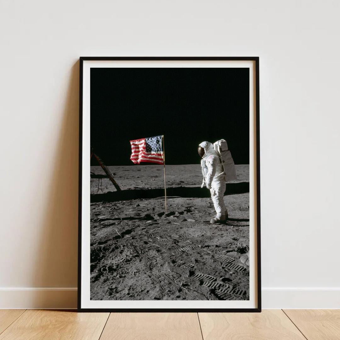 Apollo 11 Moon Landing Poster – Buzz Aldrin, American Flag NASA Print ...