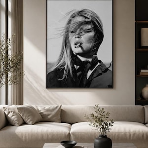 Brigitte Bardot Poster Vintage French Actress Cigarette Black White Wall Art image 4