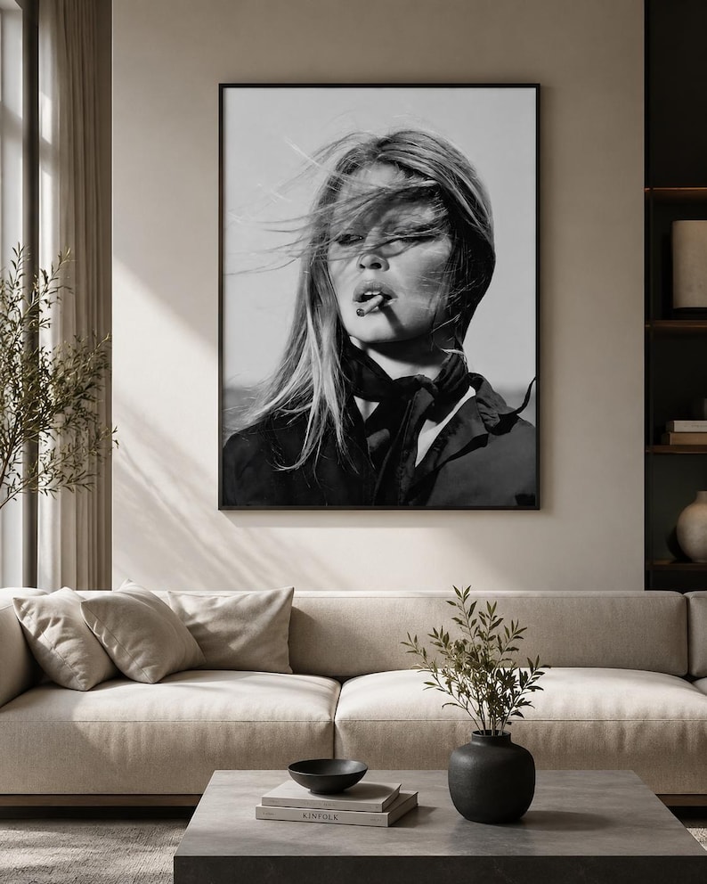 Brigitte Bardot Poster Vintage French Actress Cigarette Black White Wall Art image 4
