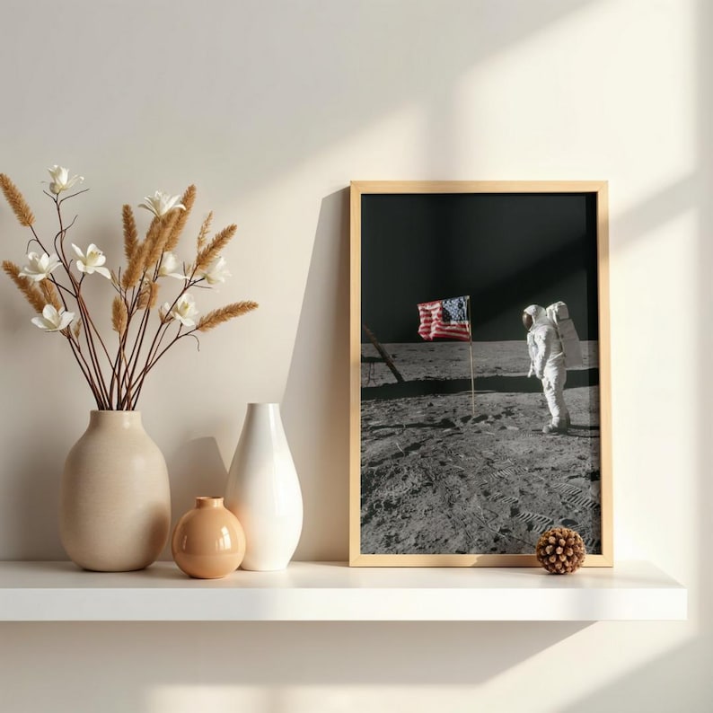 Apollo 11 Moon Landing Poster – Buzz Aldrin, American Flag NASA Print ...