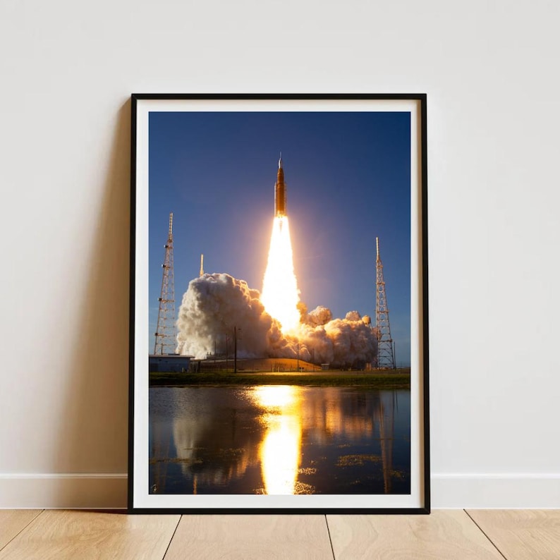 Artemis II Launch Poster, NASA Moon Mission Print, Rocket Liftoff Wall Art image 5