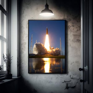 Artemis II Launch Poster, NASA Moon Mission Print, Rocket Liftoff Wall Art image 2