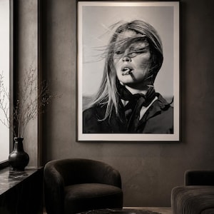 Brigitte Bardot Poster Vintage French Actress Cigarette Black White Wall Art image 2