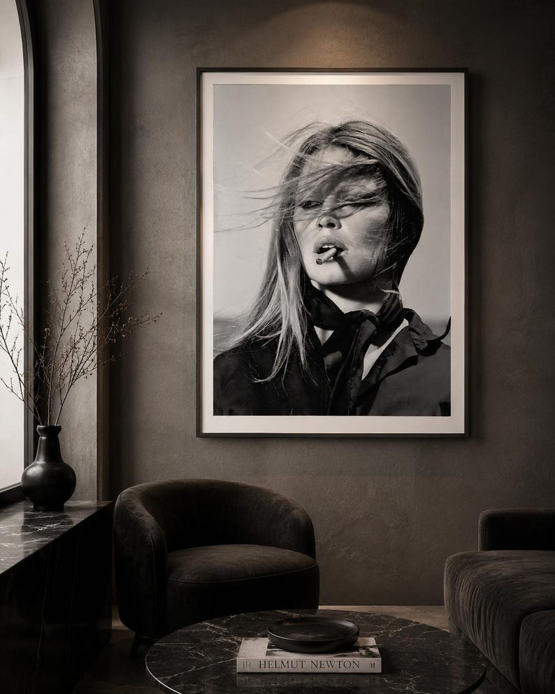 Brigitte Bardot Poster Vintage French Actress Cigarette Black White Wall Art image 2