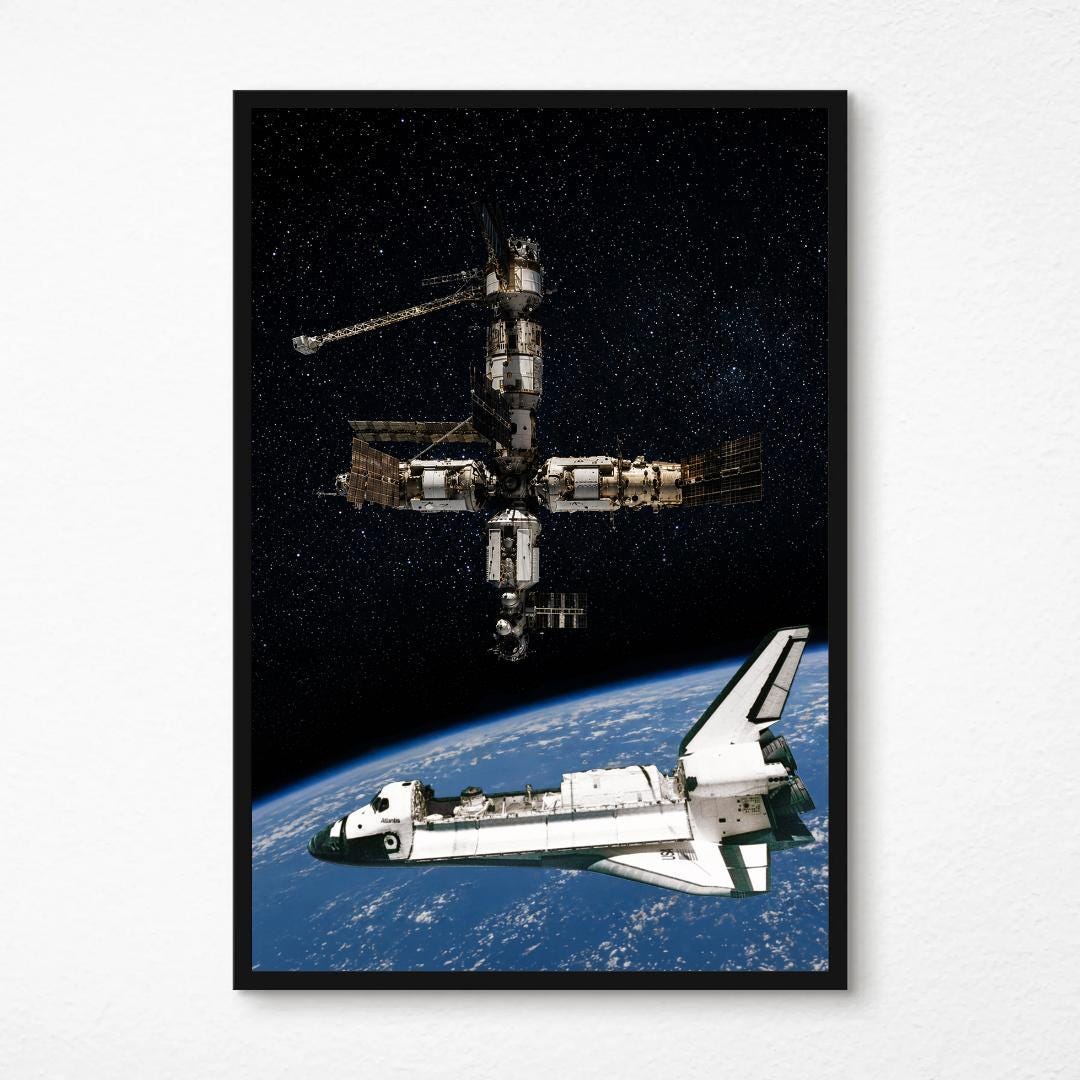 Space Shuttle Atlantis Mir Station Poster NASA Orbit Earth Wall Art ...