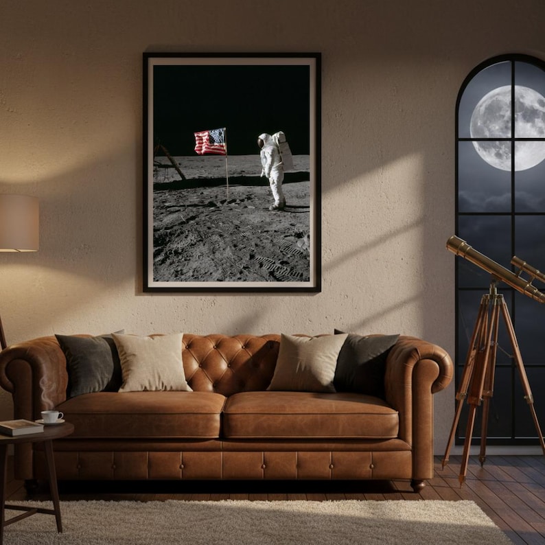 Apollo 11 Moon Landing Poster – Buzz Aldrin, American Flag NASA Print ...