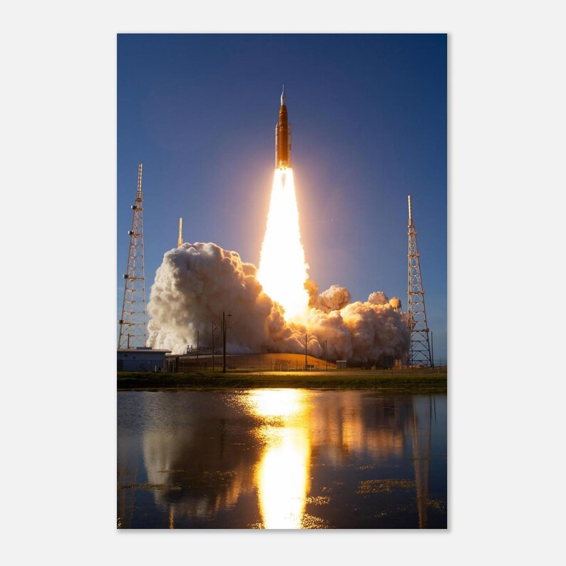 Artemis II Launch Poster, NASA Moon Mission Print, Rocket Liftoff Wall Art 60x90 cm / 24x36″