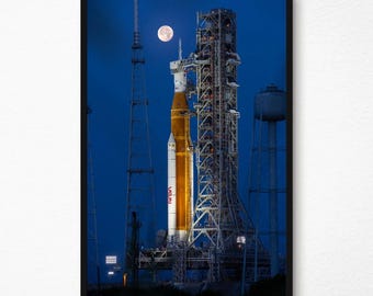 Artemis II NASA Poster - SLS Rocket Moon Launch Pad Print - Space Exploration Wall Art