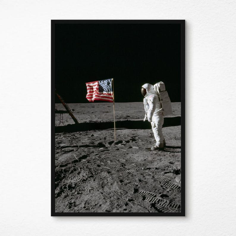 Apollo 11 Moon Landing Poster – Buzz Aldrin, American Flag NASA Print ...