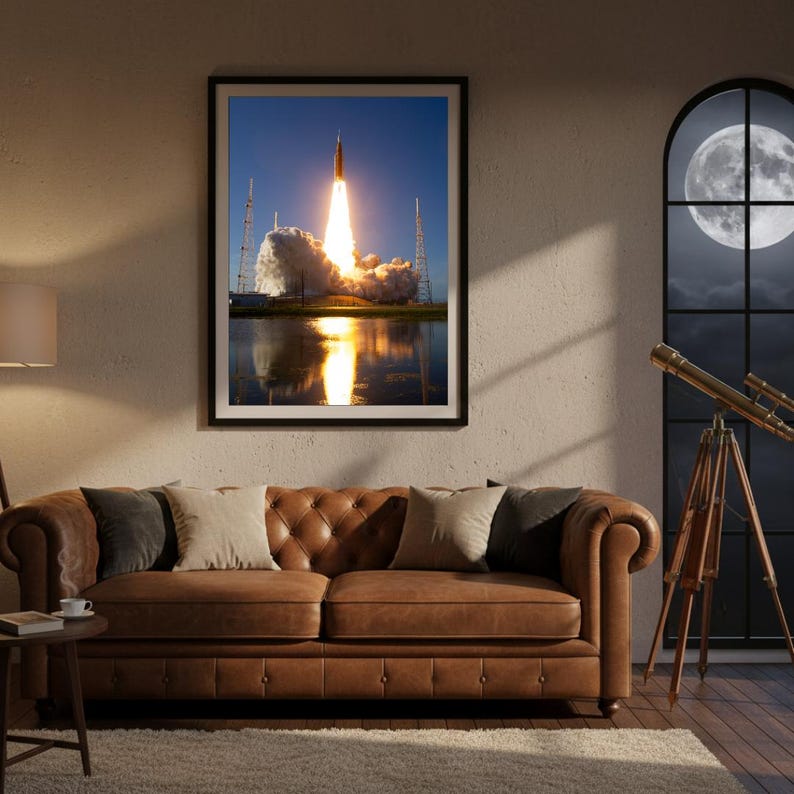 Artemis II Launch Poster, NASA Moon Mission Print, Rocket Liftoff Wall Art image 3