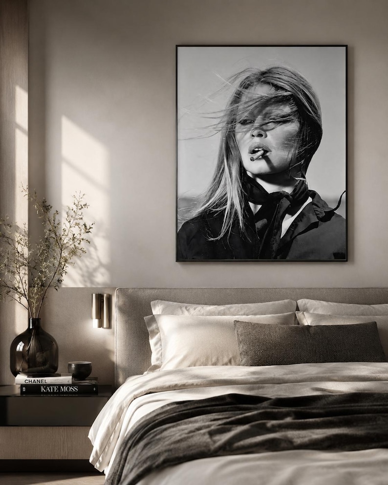 Brigitte Bardot Poster Vintage French Actress Cigarette Black White Wall Art image 7
