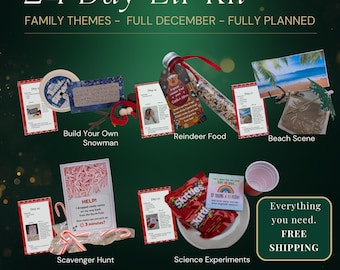 24 Day Elf Kit | Christmas Countdown Props & Activities | Advent Elf Surprise Kit | Daily Holiday Elf Activities for Kids
