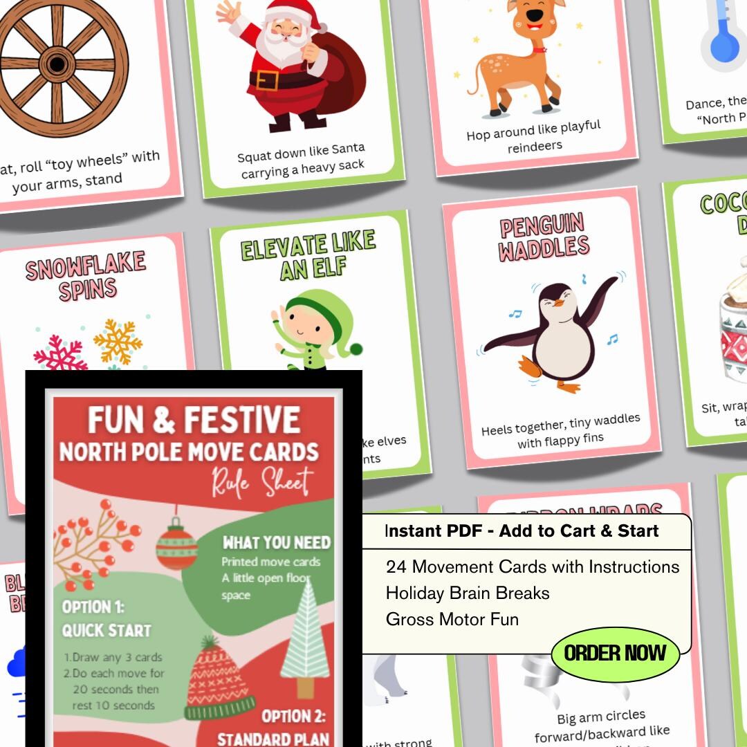 24 Christmas Movement Cards for Kids | Brain Breaks & Gross Motor ...
