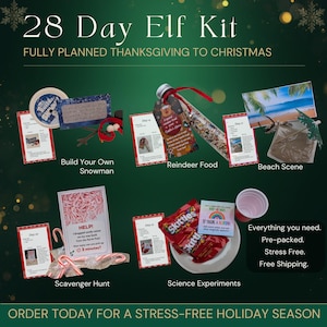 28 Day Elf Kit | Thanksgiving to Christmas Eve | Holiday Elf Activity Kit | Daily Props & Scenes | Pre-Planned