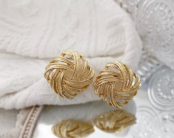 Gold clip on vintage earrings | square braided earrings |