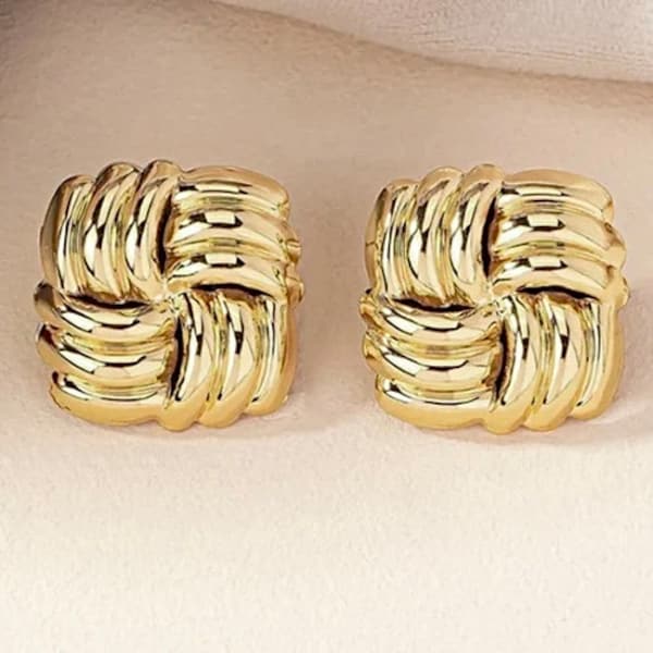 Gold chunky square stud earrings