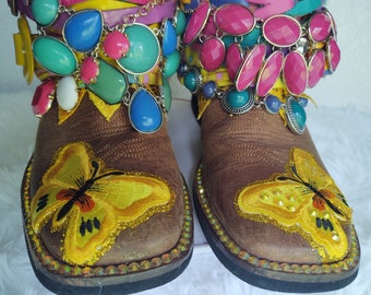 Kids upcycled western cowboy boots Size 2.5