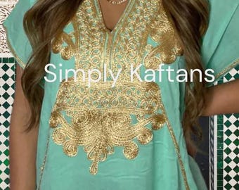 Kaftan green and gold dress, green dress, green and gold dress, Moroccan kaftan dress, green moroccan kaftan, kaftan for women