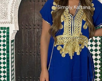 KAFTAN FOR WOMEN cotton Blue and gold, Maternity kaftan, Blue and gold dress, Moroccan kaftan dress, Blue moroccan kaftan, beach coverup