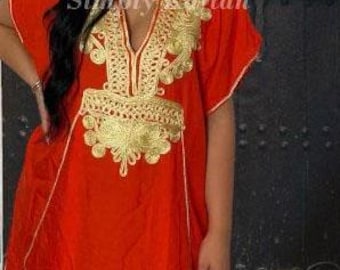 Kaftan czerwony i złoty, czerwona sukienka, czerwona i złota sukienka, marokański kaftan, czerwony marokański kaftan, kaftan dla kobiet