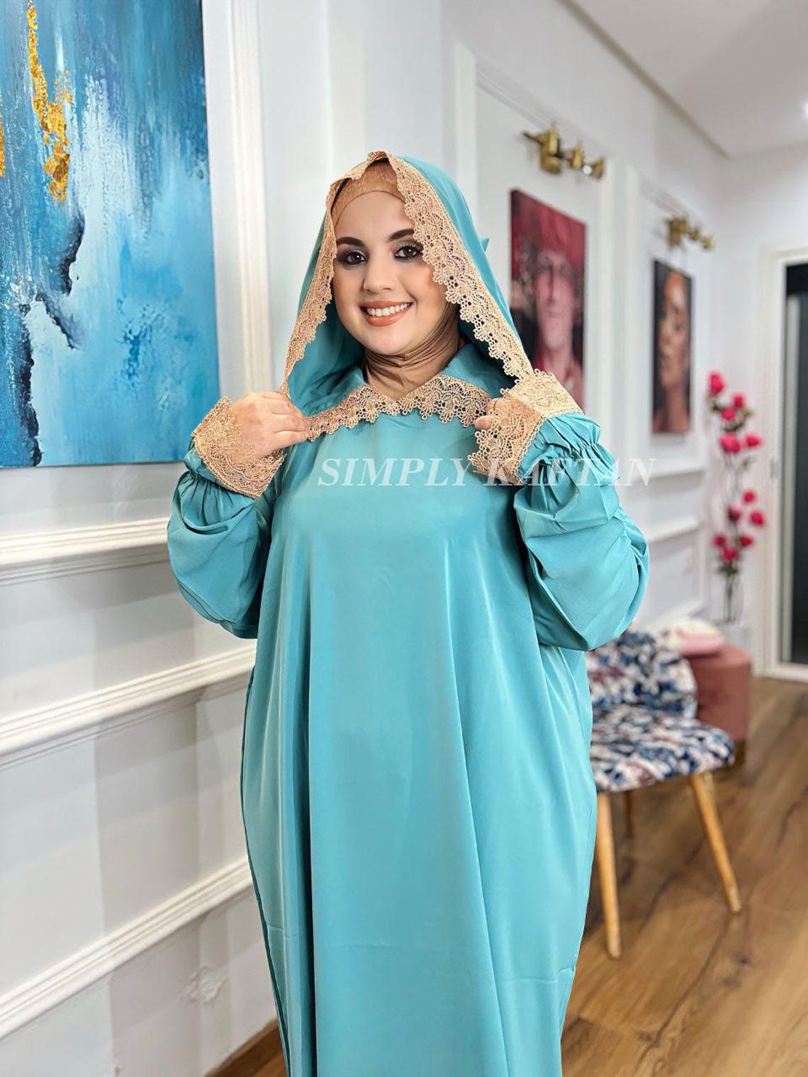 Islamic Women's Simplicity One Piece Prayer Dress With Attached Hijab - White main image 1