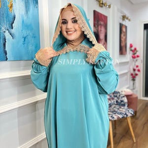 ISLAMIC PRAYER DRESS one piece , Prayer Outfit for Muslim Women – islamic prayer dress with hood Hijab perfect for Home  Mosque Omra