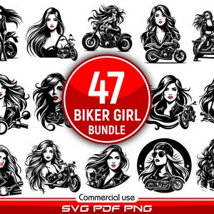 Girl Rocker Vector Bundle Biker T Shirt Designs SVG PNG PDF Pack image 1