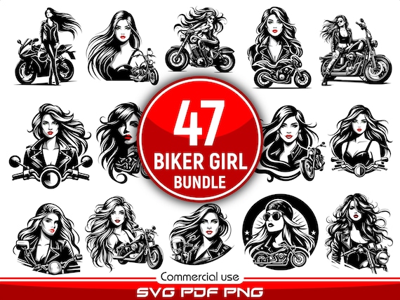 Girl Rocker Vector Bundle Biker T Shirt Designs SVG PNG PDF Pack