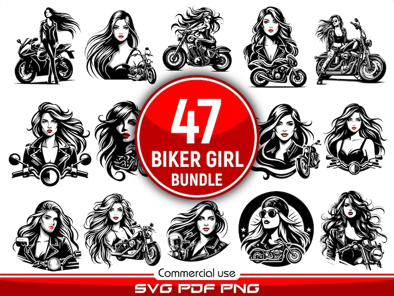 Girl Rocker Vector Bundle Biker T Shirt Designs SVG PNG PDF Pack image 1