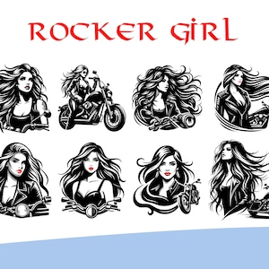 Girl Rocker Vector Bundle Biker T Shirt Designs SVG PNG PDF Pack image 6