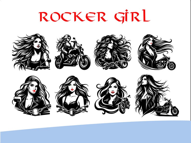 Girl Rocker Vector Bundle Biker T Shirt Designs SVG PNG PDF Pack image 6