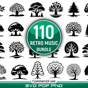 Paquete SVG de árboles forestales: siluetas de árboles para diseño, marca e impresión.