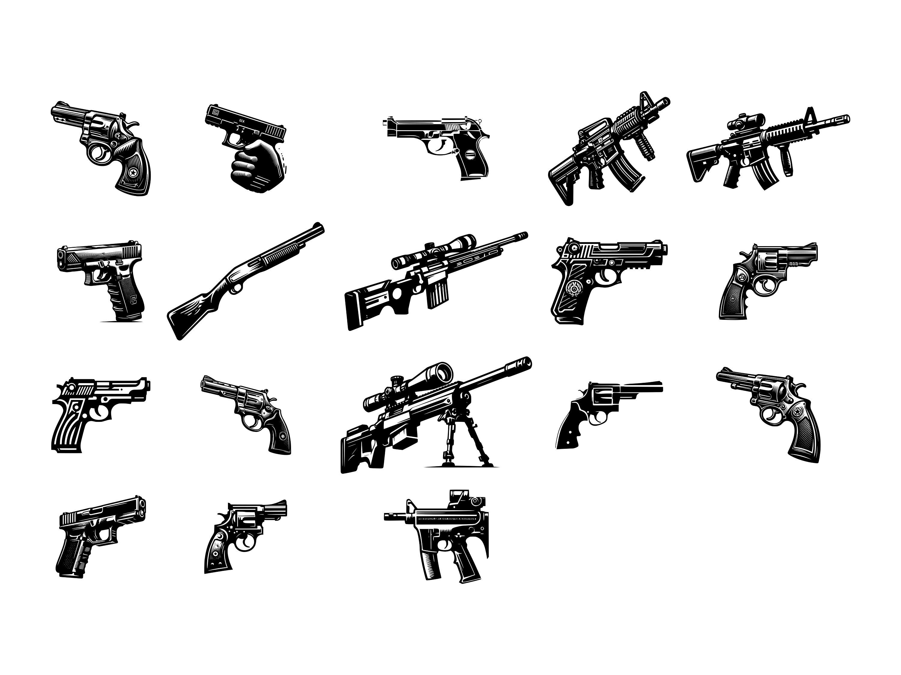 Weapons SVG Bundle With Rifles, Sniper Guns and Revolver Vector Clipart ...