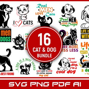 Dog & Cat Vector Designs: T-Shirt Clipart Bundle (SVG, PNG, PDF)