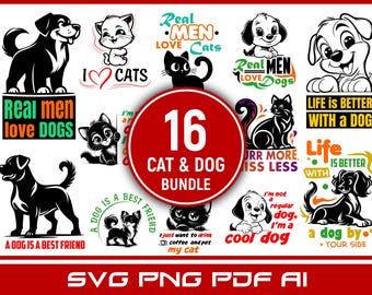 Dog & Cat Vector Designs: T-Shirt Clipart Bundle (SVG, PNG, PDF)