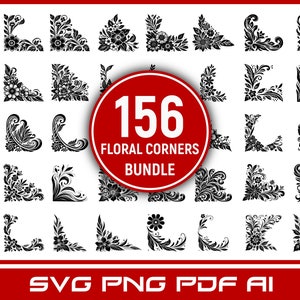 156 Floral Corner Elements: Vintage SVG Clipart Bundle (PNG, PDF)