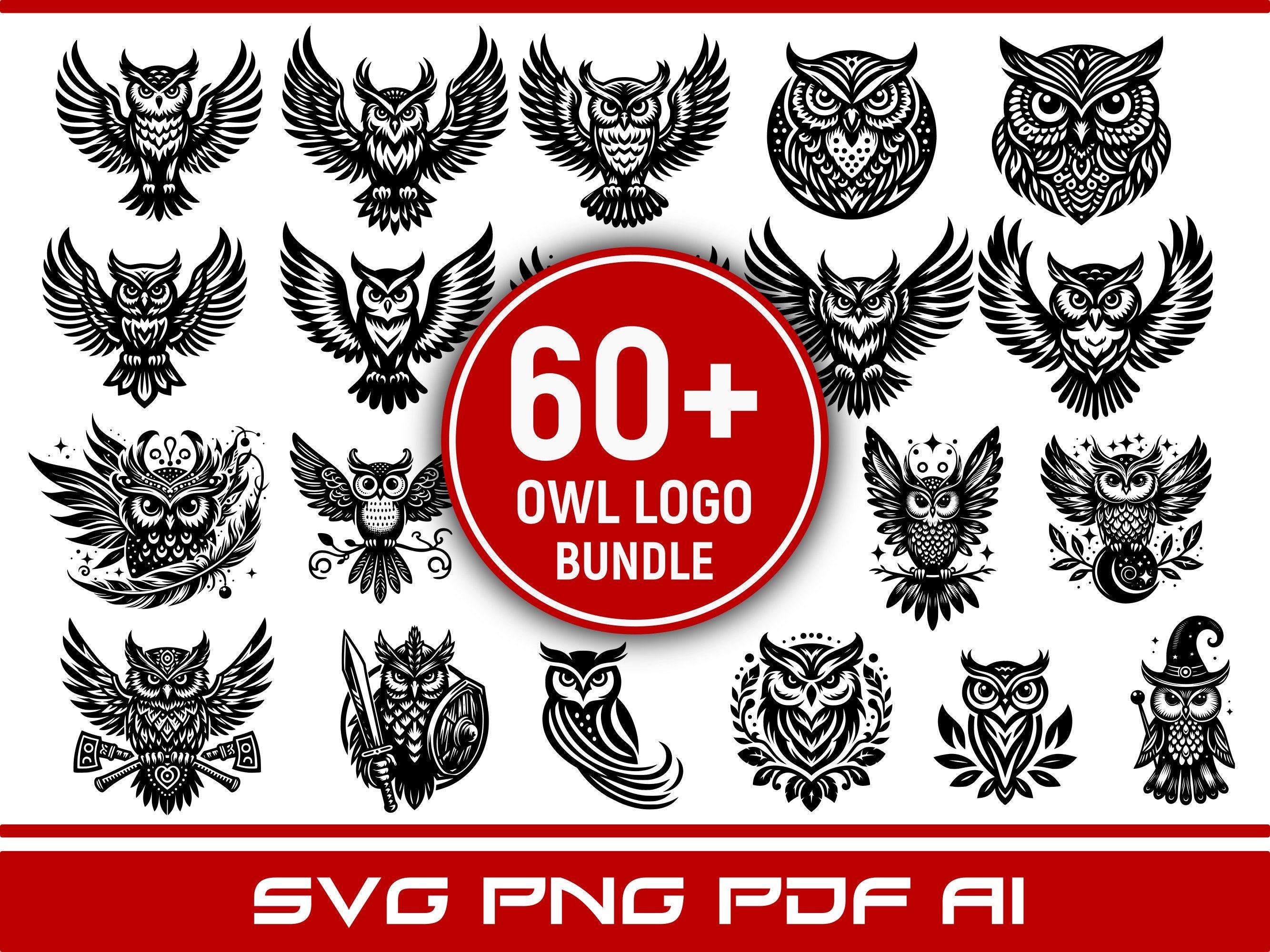 60+ Owl Logo Designs: Bird Clipart SVG PNG PDF Bundle