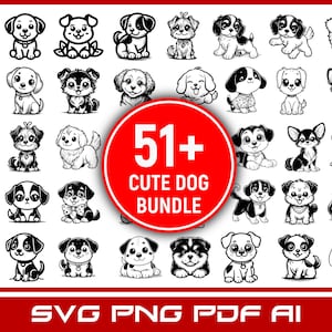 50+ uroczych konturów szczeniaka i psa SVG PNG PDF Clipart Bundle | clipart małego psa | Szczeniak z kreskówek | pies wycinany laserowo | pies pdf | zarys psa