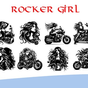 Girl Rocker Vector Bundle Biker T Shirt Designs SVG PNG PDF Pack image 2