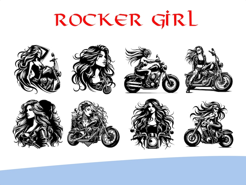Girl Rocker Vector Bundle Biker T Shirt Designs SVG PNG PDF Pack image 2
