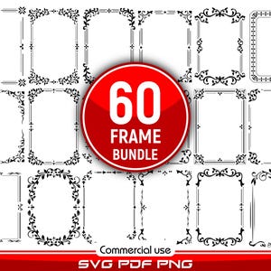 Decoratieve frames SVG-bundel 60 ontwerpen bloemen sier vectorframes PNG PDF