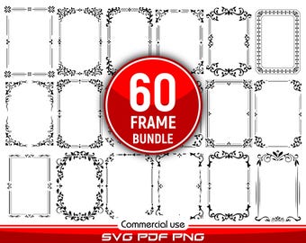 Lot de 60 cadres décoratifs SVG cadres vectoriels ornementaux floraux PNG PDF