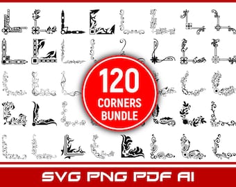 120 Vintage Corner Elements: SVG PNG PDF Clipart Bundle